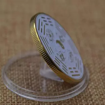 Монета Тайцзи в китайском стиле Дракон и Феникс Трехмерная памятная монета