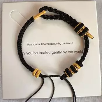 Монеты Пяти Императоров Полуфабрикат Красная Веревка Бусины Нанизывание Пряжка Мира Год Рождения Носимый Шнурок Ручной Работы Плетеная Веревка Регулируемый Золотой Браслет Black