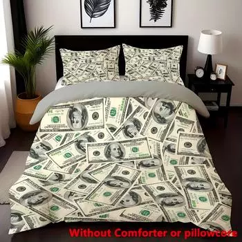 Money 3D Printed Quilt Cover Polyester Dollar Bills Franklin Duvet Cover Pillowcases Home Textiles Soft Comfortable Bedding Set EU single(135x200cm)