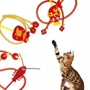 Money Bag/Lucky Cat Teaser Stick Bite-resistant Cat Interactive Toy Kitten Teaser Wand New Year Style D