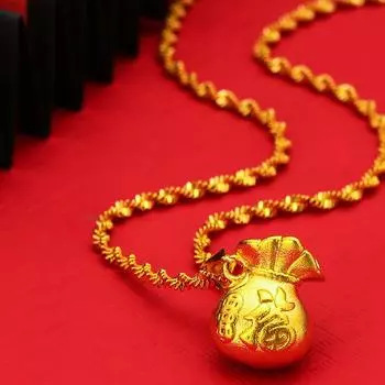 Money Bag Necklace Brass Solid Lucky Bag Real Pendant Gift 40CM