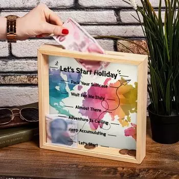 Копилка деревянная прозрачная квадратная пара копилка для путешествий фоторамка копилка для хранения билетов футляр