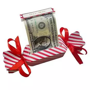 Money Christmas Surprise Pull Pouch Fun Pull Bill Holder Gift Box Cash Xmas Red White