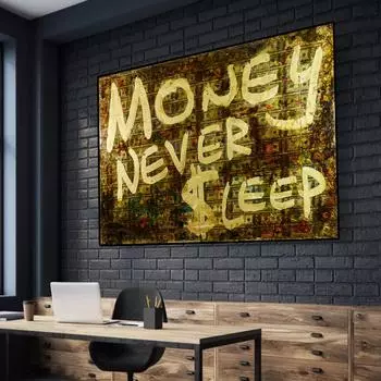 Money Never Leep, золотые граффити, постеры, напечатанные на холсте, настенная художественная живопись, доллар, домашний декор для спальни, фотографии для гостиной 21x30cm No Frame белый