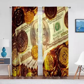 Money Print Curtain Benjamin Franklin 100 Dollar Bill Window Curtains for Bedroom Living Room Kitchen Decor Drapes 2panels (W50cmxH130cm)x2&Rod Pocket