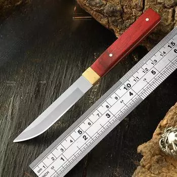 Монгольский нож Медный ручной нож для мяса Бытовой нож для фруктов Деревянная ручка Маленький прямой нож Открытый портативный.