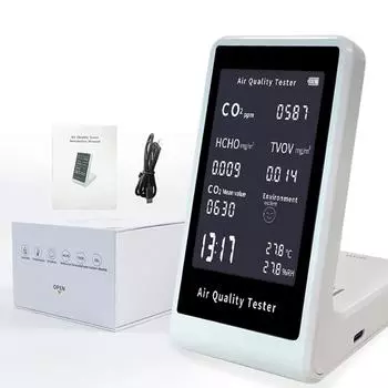 Монитор качества воздуха в помещении, 5 в 1 портативный детектор в реальном времени для измерения температуры CO2 TVOC HCHO