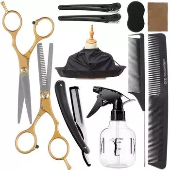 Monja 11 шт., ножницы для укладки волос, набор инструментов для парикмахерских, плоские зубы, филировочные ножницы, расческа, накидка, спрей, зажимы для бутылок, детские наборы для парикмахеров