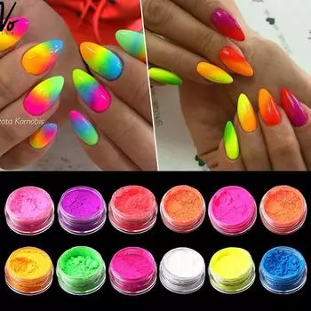 Monja 12 Boxes/Set Neon Pigment Powder Fluorescence Gradient Shinny Natural Mica Glitter DIY Nail Art Decoration Manicure Design Kit