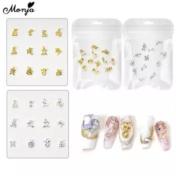 Monja 12 шт. созвездие дизайн ногтей горный хрусталь 3D блестящий золотой, серебряный сплав астрология блестящий ювелирный салон DIY маникюр украшения