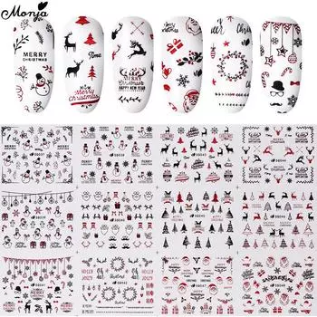 Monja 12 стилей наклейки для ногтей самоклеящаяся наклейка Рождественский снеговик Санта-Клаус Рождество DIY украшения маникюрный дизайн набор аксессуаров