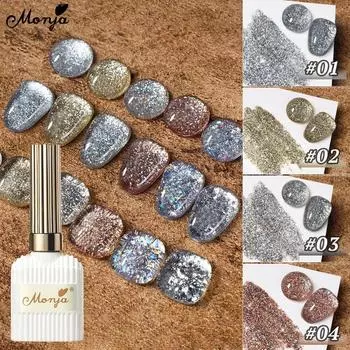 Monja 15 мл Nail Art Flash Shining Glitter Gels Polish Explosive Sequins Night Club Reflective Lacter DIY Manicure Design Tool