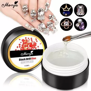 Monja 15 мл УФ-клей для дизайна ногтей, прочный клей, гель для сверления, стразы, ювелирные украшения, аксессуары, точечный салон, инструмент для дизайна маникюра своими руками, прозрачный