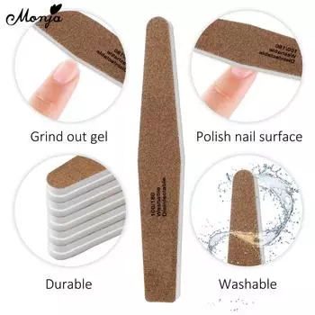 Monja 1/3/5/10 шт., пилочки для ногтей с зернистостью 100/180, полировальная наждачная бумага, буфер, коричневый ромб, шлифовка ногтей, педикюр, маникюрный инструмент