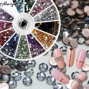 Monja 1,5/2 мм 2400 шт. красочные круглые стразы с плоской обратной стороной для дизайна ногтей, блестящие драгоценные камни, сделай сам