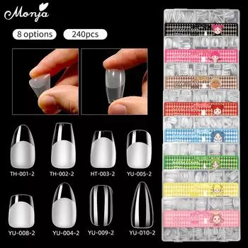 Monja 240 шт. искусственные ногти матовые накладные ногти миндальные гробовые накладные ногти полное покрытие УФ-гель быстрое наращивание инструменты для маникюра своими руками