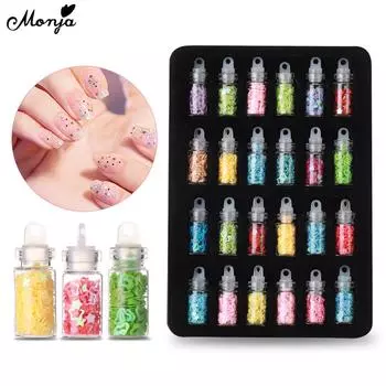 Monja, 24 бутылки/набор, блестящая пудра для дизайна ногтей, лак для ногтей, наклейки с блестками, смешанные советы по дизайну, аксессуары для маникюра «сделай сам», инструменты для украшения, разные цвета