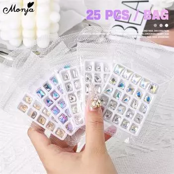 Monja 25 шт. стразы для дизайна ногтей 3D блестящие заостренные нижние кристаллы кривое сердце топор толстые квадратные украшения для ногтей с бриллиантами инструменты для дизайна ногтей
