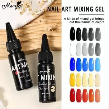 Monja 25ml Nail Mixing Gel Multi-function 5 Primary Colors Blending Gradient Painting Color Glitter Sequins Fusion Gel Manicure Design DIY Tools