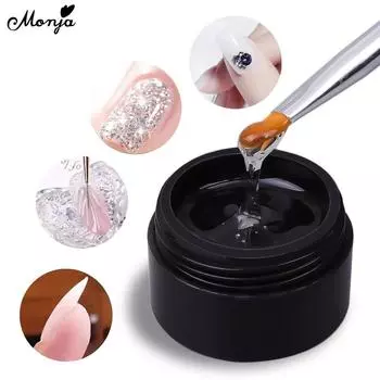 Monja, 2 шт., 15 г, верхнее покрытие без протирания, 4 в 1, прочный клей, твердый гель, стразы, клей, армирующий лак, инструмент для дизайна маникюра