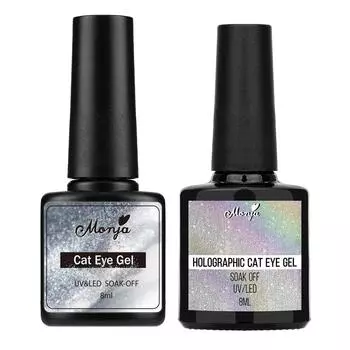 Monja 2 шт. 8 мл 9D лазерный кошачий глаз магнитный блестящий УФ-гель-лак для дизайна ногтей замочить от лампы маникюрный лак DIY салон серебро звездная радуга дизайн