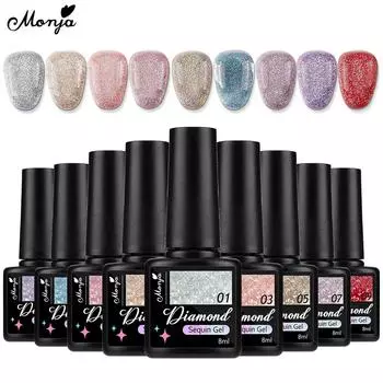 Monja 2 шт. 8 мл УФ-гель-лак для дизайна ногтей в бутылке Звездный алмазный блеск светоотражающий отмачиваемый лак для самостоятельного маникюра дизайн для рисования инструмент для рисования