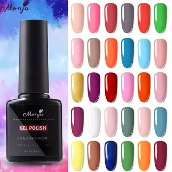 Monja, 2 шт., 8 мл, УФ-гель-лак для ногтей, замачиваемый лак для дизайна ногтей, рисунок, живопись, дизайн маникюра, 30 цветов, пластиковая бутылка, чистый цвет, УФ-светодиодная лампа, лечение