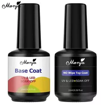 Monja 2 шт. бутылки 15 мл базовый гель для дизайна ногтей верхнее покрытие УФ-лампа отверждение отмачивание лака армирующий лак грунтовка дизайн маникюра DIY рисунок живопись