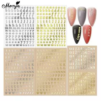 Monja 2 шт. наклейки для ногтей наклейки золотые буквы алфавита мини-цифры массивные блестящие декоративные самоклеящиеся аксессуары для украшения маникюра