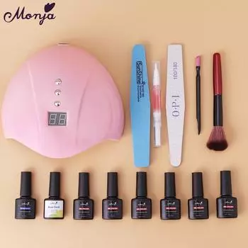 Monja, 2 вида стилей, набор для дизайна ногтей, УФ-светодиодная лампа, сушилка для ногтей, УФ-гель-лак, наращивание ногтей, краска, чистая ручка, пилочка для ногтей, набор для маникюра «сделай сам»