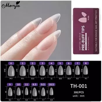 Monja 300 шт. накладные ногти полное покрытие матовые искусственные кончики наращивание поддельные короткие миндальные гробы Squoval DIY инструмент для укрепления маникюра