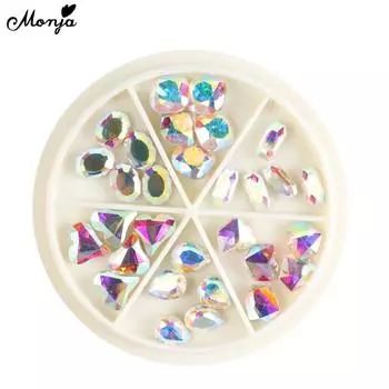 Monja, 30 шт., стразы для дизайна ногтей, 3D украшения, блестящие кривые сердечные топоры, толстые квадратные бриллианты, заостренные хрустальные украшения, маникюр в коробке, контейнер на колесах