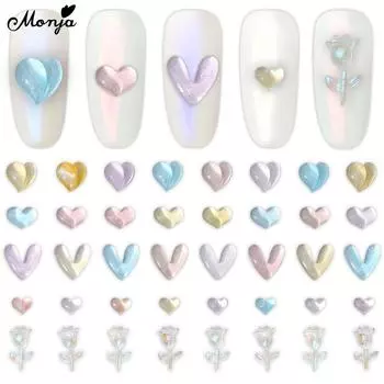 Monja 30 шт./упак. украшения для дизайна ногтей 3D Aurora Heart Bottom Peach Love Pattern плоские стразыКрасочный салон DIY маникюрные аксессуары