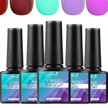 Monja 3 бутылки 8 мл гели для ногтей УФ-основное верхнее покрытие Лак для замачивания Лампа Быстросохнущее отверждаемое верхнее покрытие Живопись Рисунок Прочный салон Инструменты для дизайна маникюра «сделай сам»