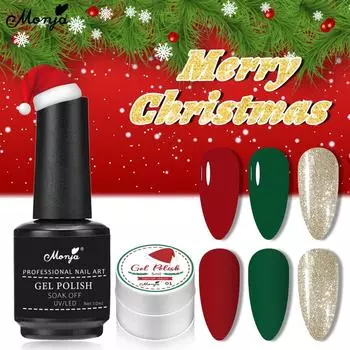 Monja 3 шт. 5/10 мл УФ-гель для дизайна ногтей Рождественский красный зеленый золотой рисунок рисунок замачиваемый светодиодный светильник для отверждения лаки маникюрный инструмент бутылка баночка Рождественский подарок