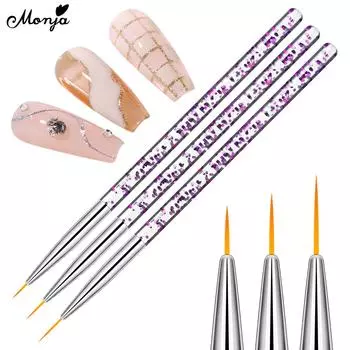 Monja 3 шт./компл. кисти для дизайна ногтей лайнер в полоску УФ-гель-лак для рисования живопись блестки ручка французские линии кисть цветочная ручка инструменты для дизайна маникюра