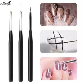 Monja, 3 шт./компл., кисти для ногтей, французские полоски, линии, лайнер, узор, салон, сделай сам, кисточка для рисования, ручка, инструмент для дизайна маникюра