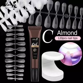 Monja, 3 шт., набор для наращивания акрилового дизайна ногтей, 6 Вт, светодиодная лампа для сушки, 15 г, УФ-гель, клей, матовый квадратный длинный гроб, миндальный клей для накладных накладных кончиков