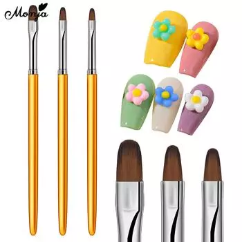 Monja, 3 шт., набор кистей для дизайна ногтей, металлический акриловый УФ-гель, наращивание, строитель для цветочной живописи, кисти для рисования, маникюрный дизайн, салон, инструменты для дома, сделай сам