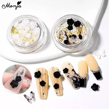 monja 3D нейл-арт стразы камелия роза цветок бабочка стальные бусины жемчуг бриллиант ювелирные украшения маникюрные аксессуары