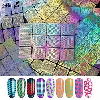 Monja 3D Stamping Hollow Nail Stickers Spray Painting Template Sliders Heart Butterfly Stars Stencil Mold Self Adhesive Decals Manicure Design Tools