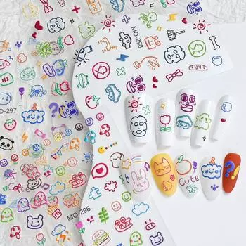 Monja 3D тисненые граффити наклейки для дизайна ногтей цветы листья слайдер с изображением животных наклейка для украшения маникюра фольга татуировки летние аксессуары