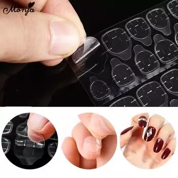 Monja 48pcs Double Sided Flase Nail Adhesive Glue Sticker Clear Jelly Flexible Sticky Tape For Fake Nail Tips DIY Manicure Tools
