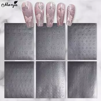 Monja 4 шт. полые трафаретные наклейки для дизайна ногтей звезда сердце бабочка шаблон французский дизайн 3D наклейки DIY дизайн маникюра украшения аксессуары