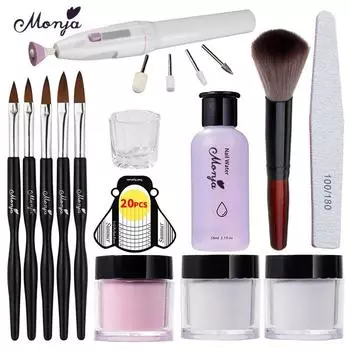 Monja 58 мл Кристаллическая жидкая акриловая пудра Набор накладных ногтей Советы по наращиванию Quick Builder Маникюрный набор для начинающих Розовый Белый Прозрачный