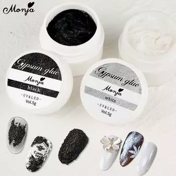 Monja 5 г гипсовый гель с гравировкой для ногтей, УФ-3D эффект штукатурки, рисунок, рисунок, нет необходимости, верхнее покрытие, украшения для маникюра «сделай сам», черный, белый цвет