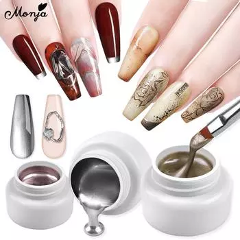 Monja 5 мл дизайн ногтей гель для рисования металлом цвета: золото, серебро, розовое золото, узор для ногтей, DIY покрытие для рисования, лак, гель, маникюрный инструмент