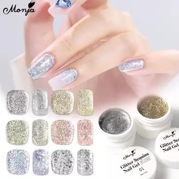Monja 5 мл Гель для ногтей УФ-лак Золото Серебро Ночной клуб Дискотека Блеск Звездные светоотражающие блестки Глянцевый лак Полуперманентный маникюр DIY Рисунок Рисунок