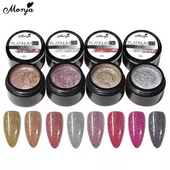 Monja 5 мл гели для ногтей с блестками платиновый УФ-лак 8 цветов светоотражающая пудра гибридная живопись рисунок лак отмачиваемый лак дизайн маникюра