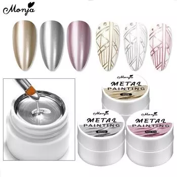 Monja 5 мл УФ-гель для дизайна ногтей металлический эффект линии цветочный рисунок живопись замачиваемый прозрачные цвета маникюр дизайн лак инструменты